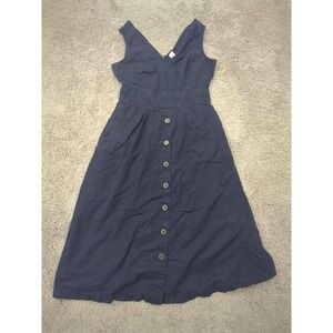 Gap Midi Dress Womens Size 2‎ Button Front Sleeveless V Neck 55% Linen